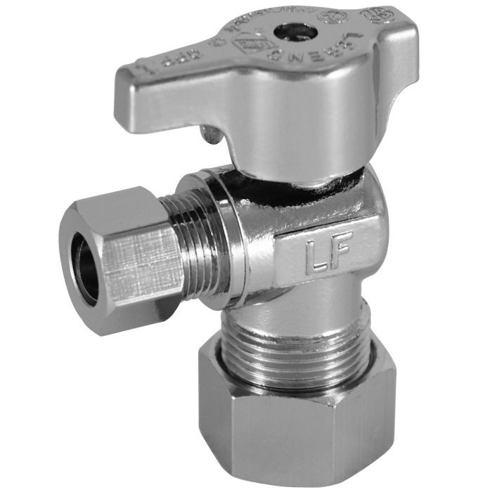 5/8OD x 3/8OD T-595NL No Lead Chrome Brass 1/4 Turn Angle Stop Valve